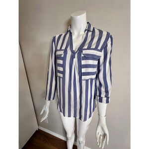 Lechateau Women's Express Blue & White Striped Shirt Small